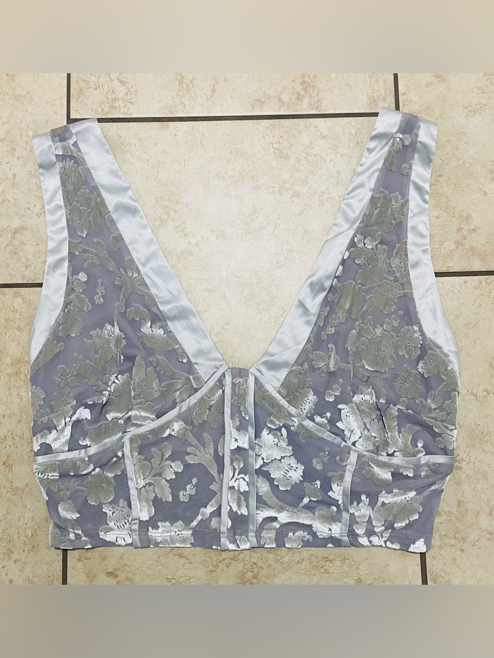 Free People Grey Velvet Crop Top